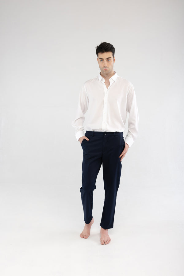 %100 Tencel Relaxed Fit Beyaz Gömlek