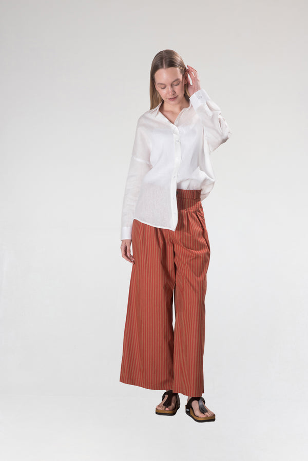 Kadın Pileli Kiremit Pamuk-Keten Pantolon