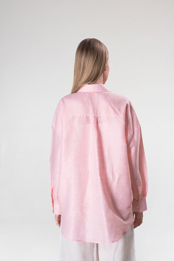 Kadın Pamuk-Keten Pembe Standart Beden Gömlek
