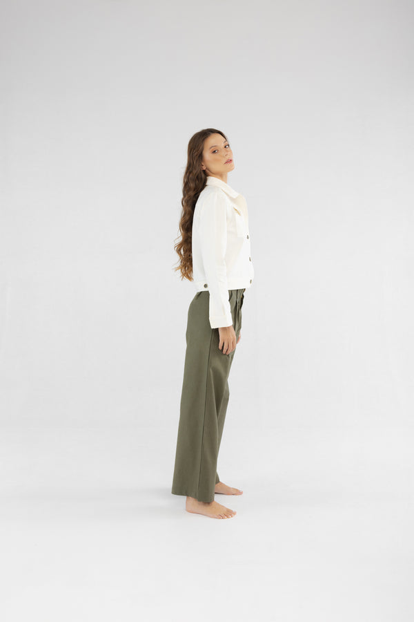 Slim Fit Ekru Kadın Pamuk Kot Ceket