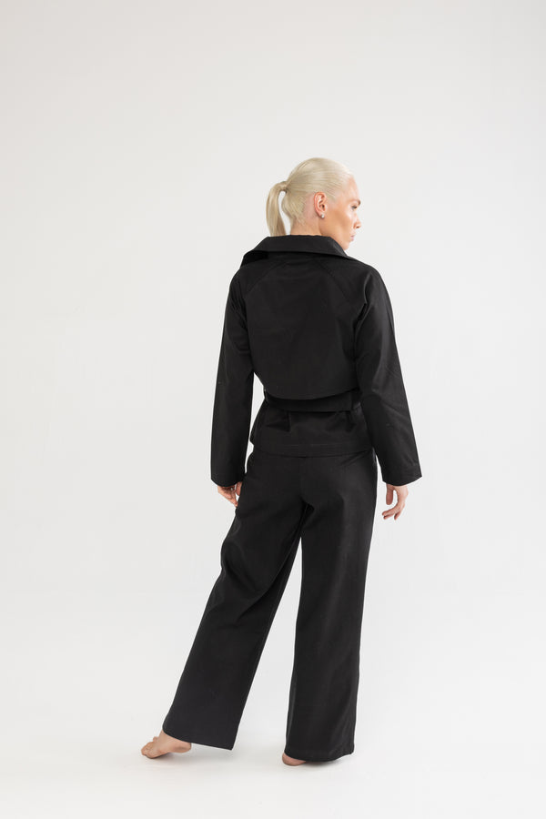 Siyah Kruvaze Kısa Trençkot