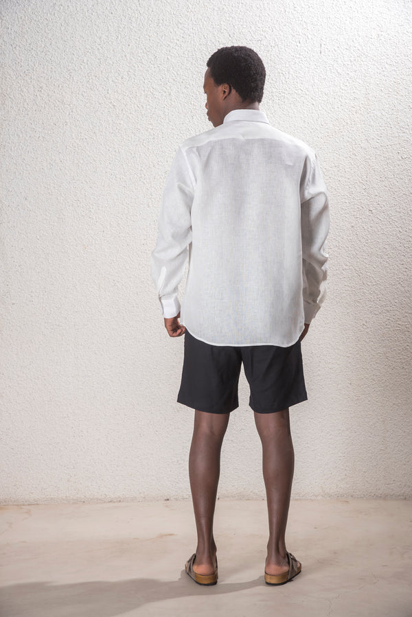 Erkek %100 Keten Beyaz Gömlek