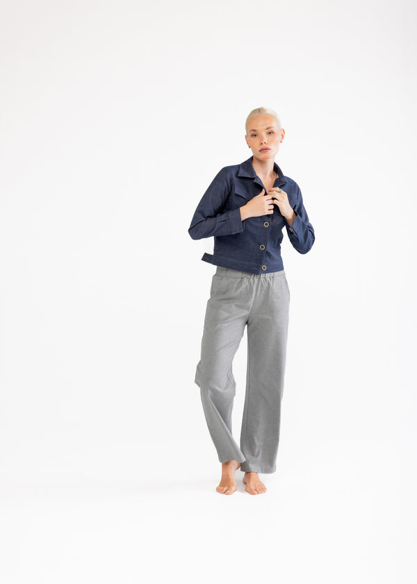 Slim Fit İndigo Kadın Pamuk Kot Ceket