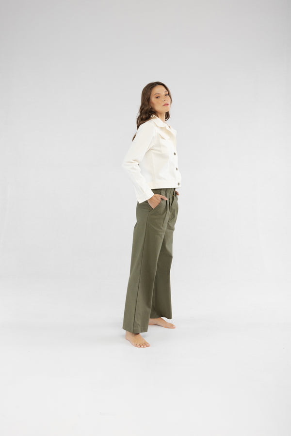 Slim Fit Ekru Kadın Pamuk Kot Ceket