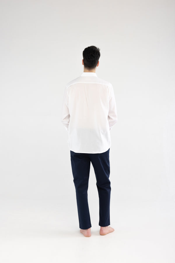 %100 Tencel Relaxed Fit Beyaz Gömlek