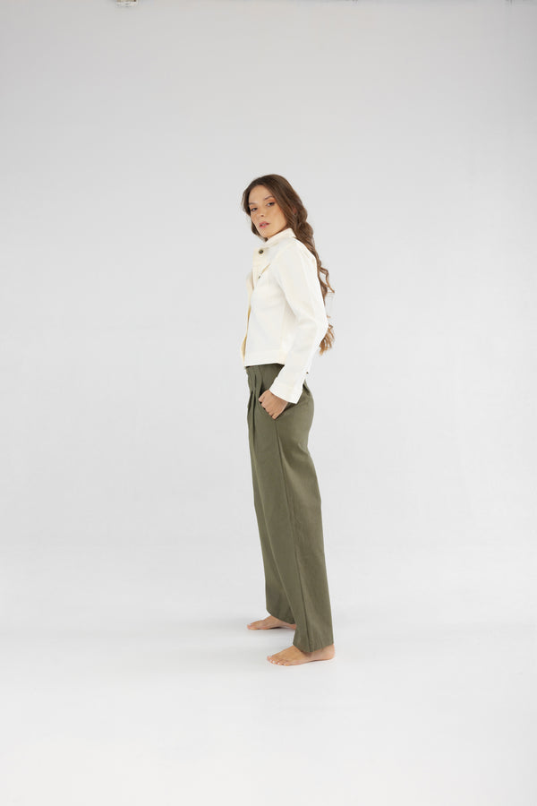 Slim Fit Ekru Kadın Pamuk Kot Ceket