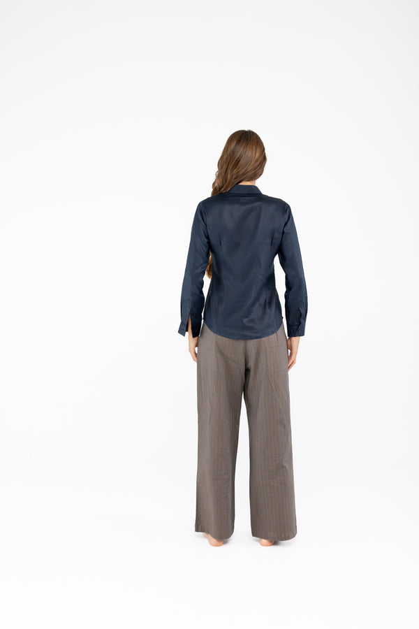 Tencel Slim Fit Kadın Lacivert Gömlek