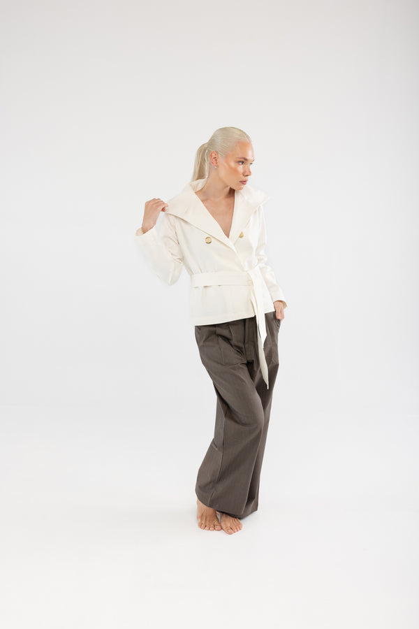 Kahverengi Geniş Paça Pileli Pamuk Kadın Palazzo Pantolon