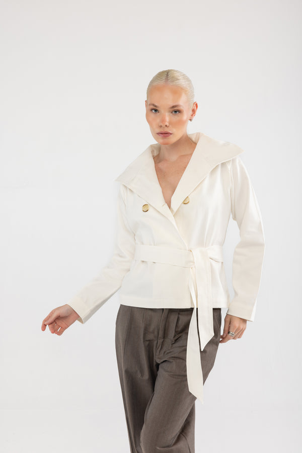 Krem Kruvaze Kısa Trençkot