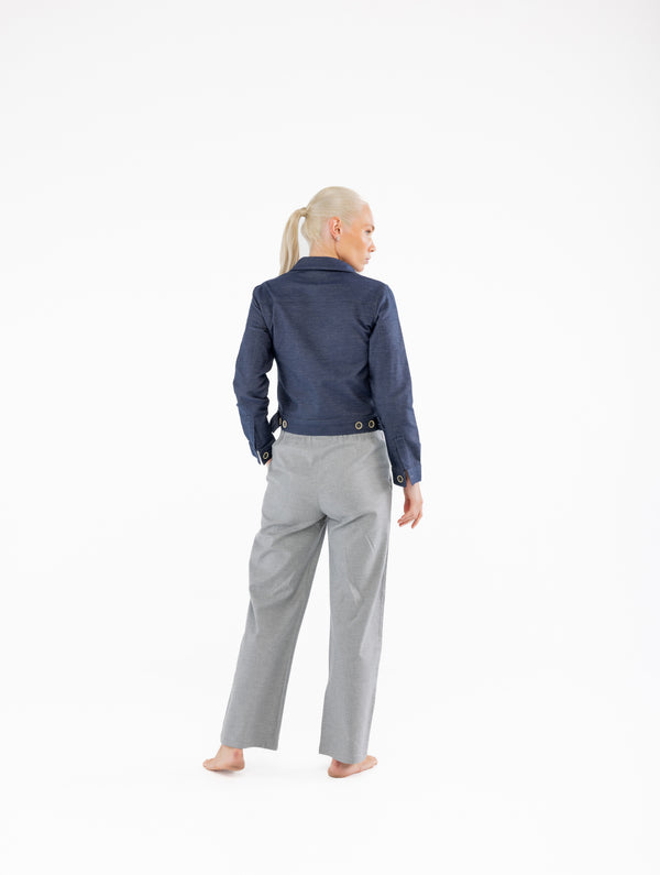 Slim Fit İndigo Kadın Pamuk Kot Ceket