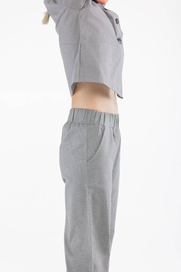 Bel Lastikli Pamuk Gri Pantolon