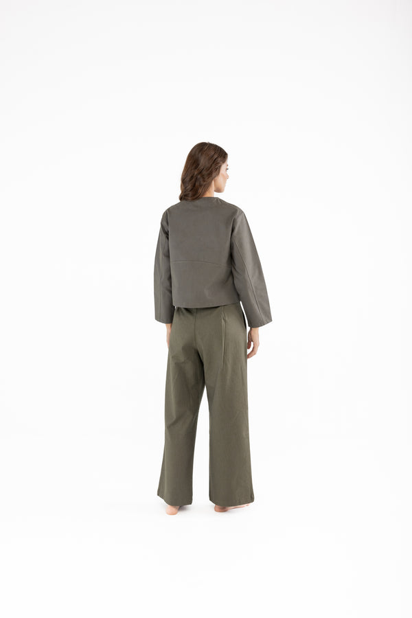 Kahverengi Geniş Paça Pileli Pamuk Kadın Palazzo Pantolon