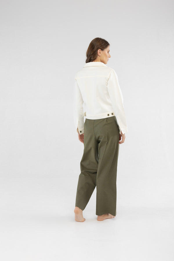 Slim Fit Ekru Kadın Pamuk Kot Ceket