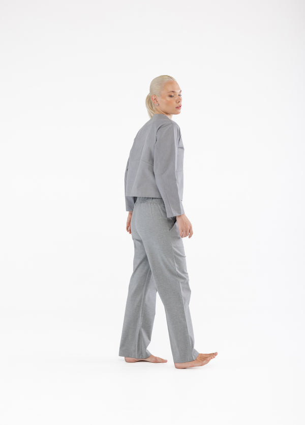 Bel Lastikli Pamuk Gri Pantolon