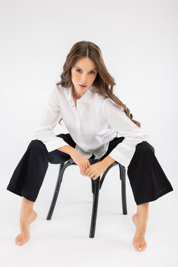 Tencel Slim Fit Kadın Beyaz Gömlek