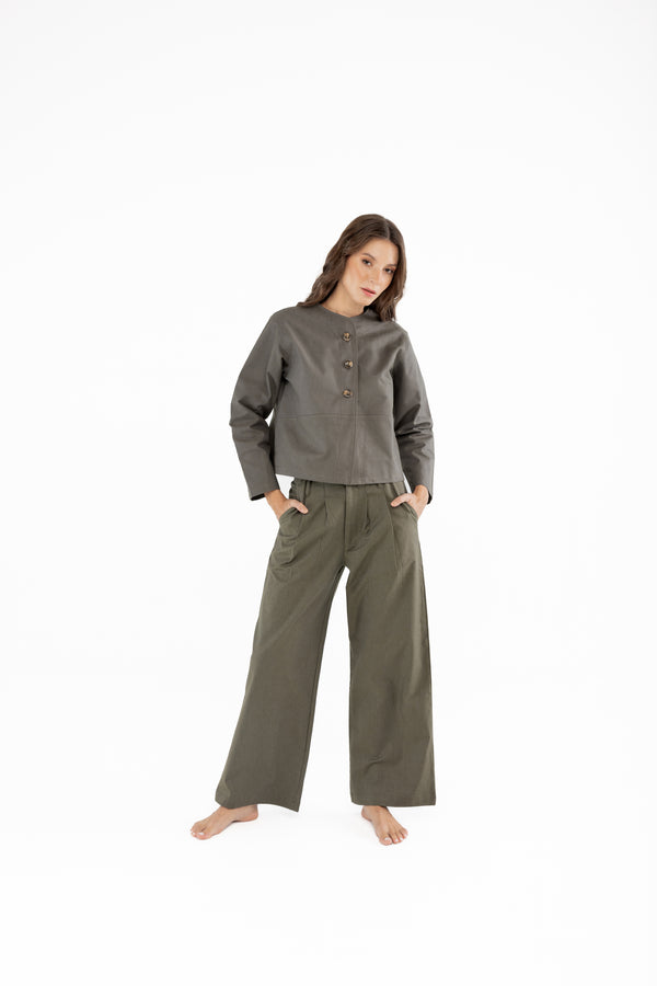 Kahverengi Geniş Paça Pileli Pamuk Kadın Palazzo Pantolon