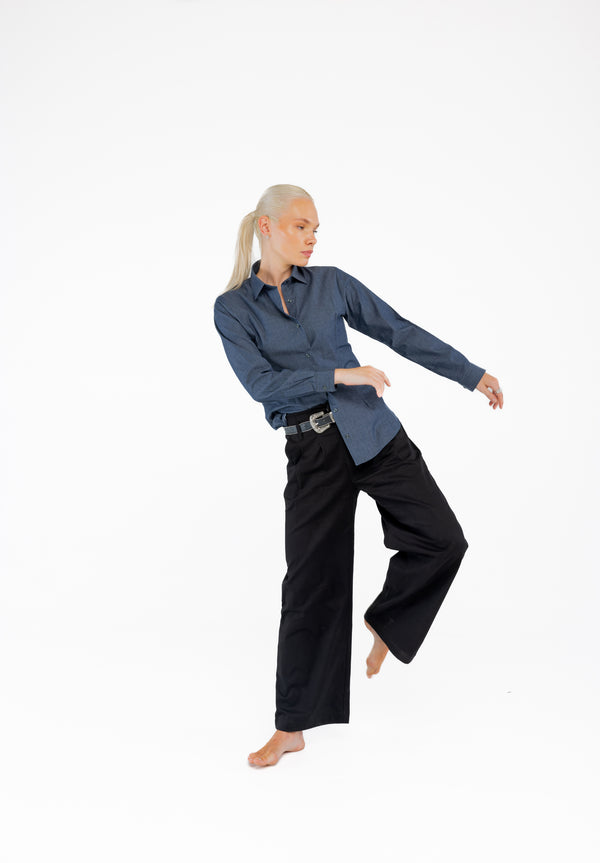 Pamuk Slim Fit Kadın İndigo Gömlek