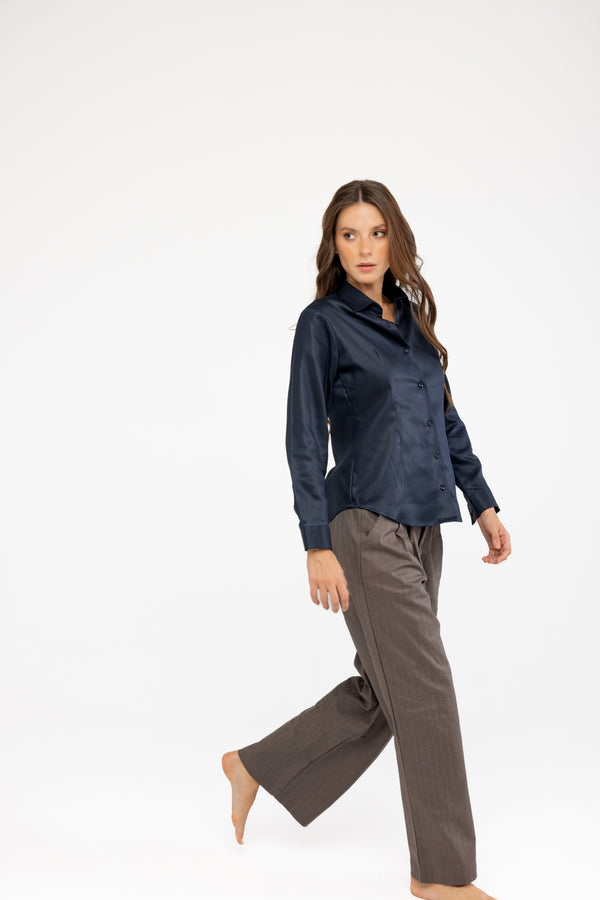 Tencel Slim Fit Kadın Lacivert Gömlek