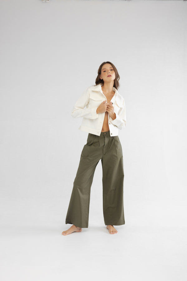 Slim Fit Ekru Kadın Pamuk Kot Ceket