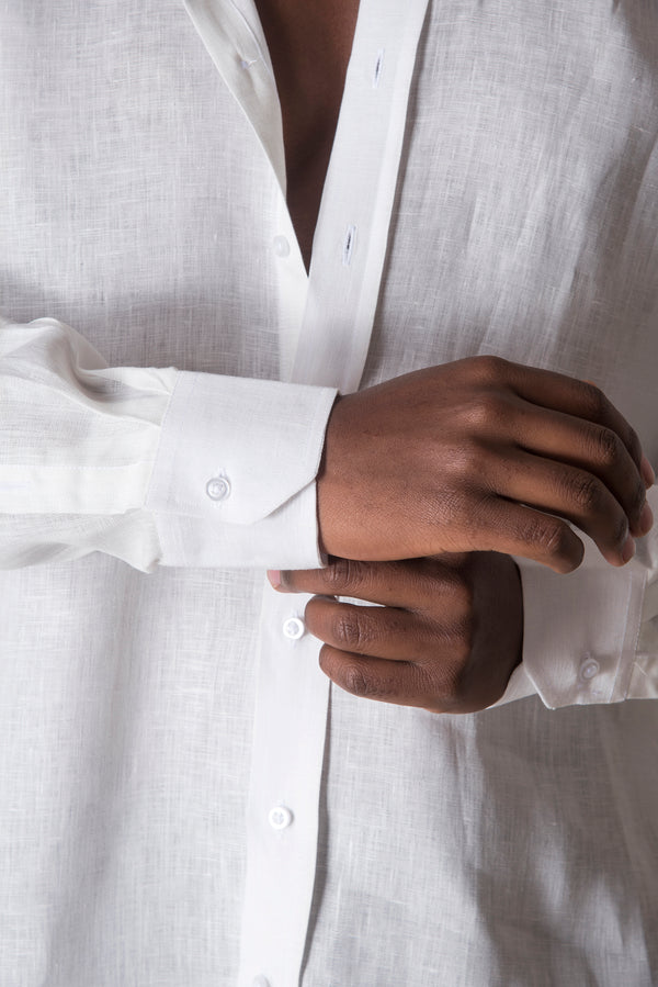 Erkek %100 Keten Beyaz Gömlek