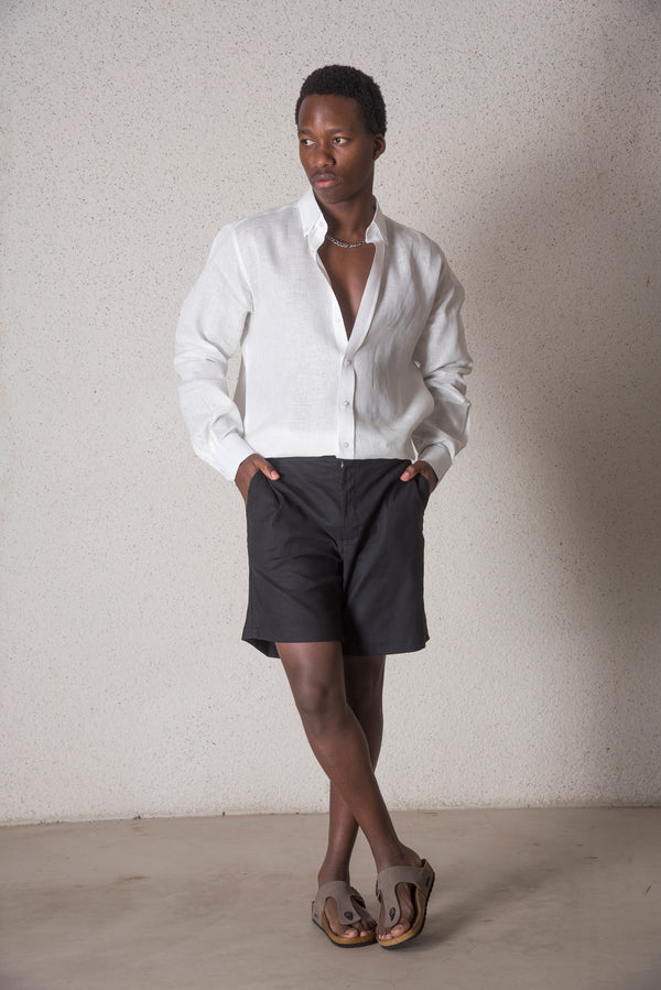 Erkek Keten Siyah Şort