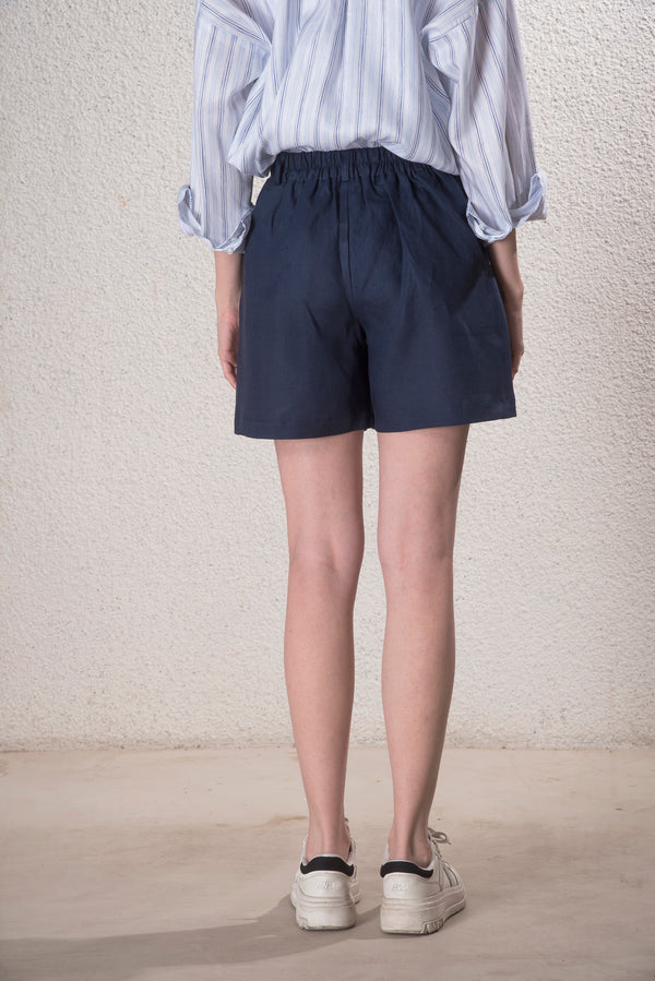 Kadın %100 Keten Lacivert Şort