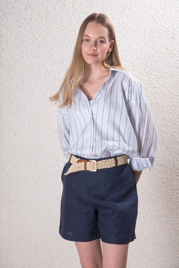 Kadın %100 Keten Lacivert Şort