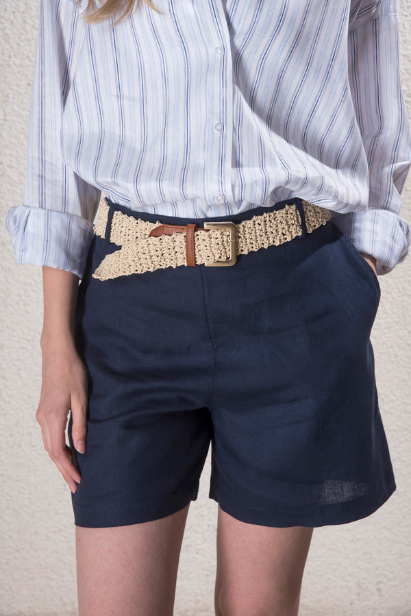 Kadın %100 Keten Lacivert Şort