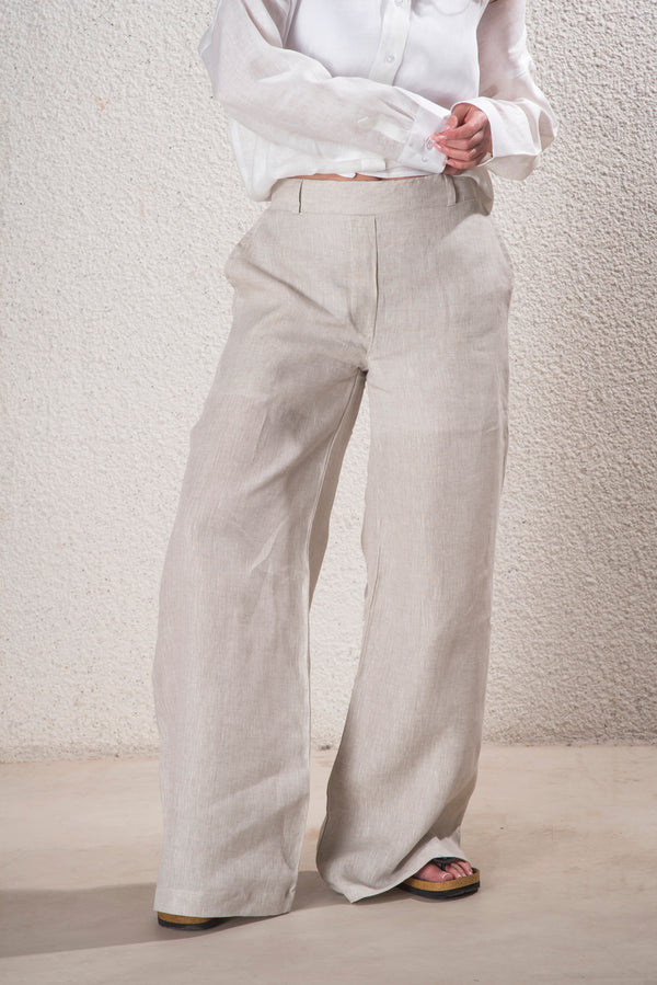 Kadın %100 Keten Natural Pantolon