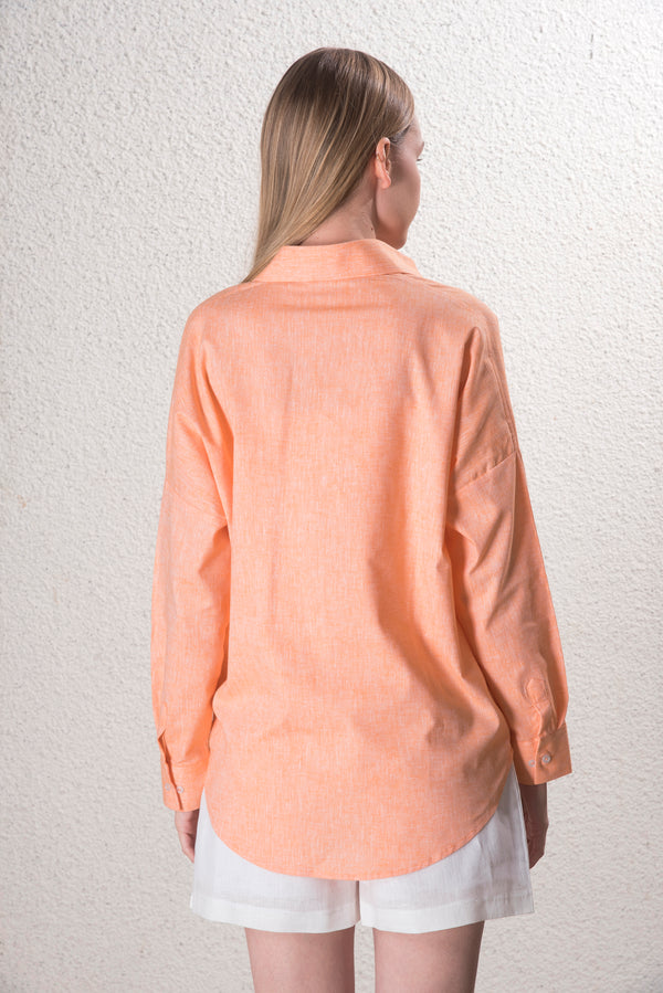 Kadın Turuncu Pamuk-Keten Gömlek