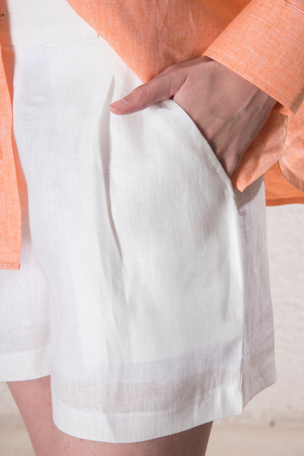 Kadın %100 Keten Beyaz Şort