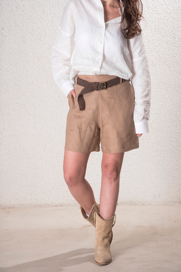 Kadın %100 Keten Kahverengi Şort