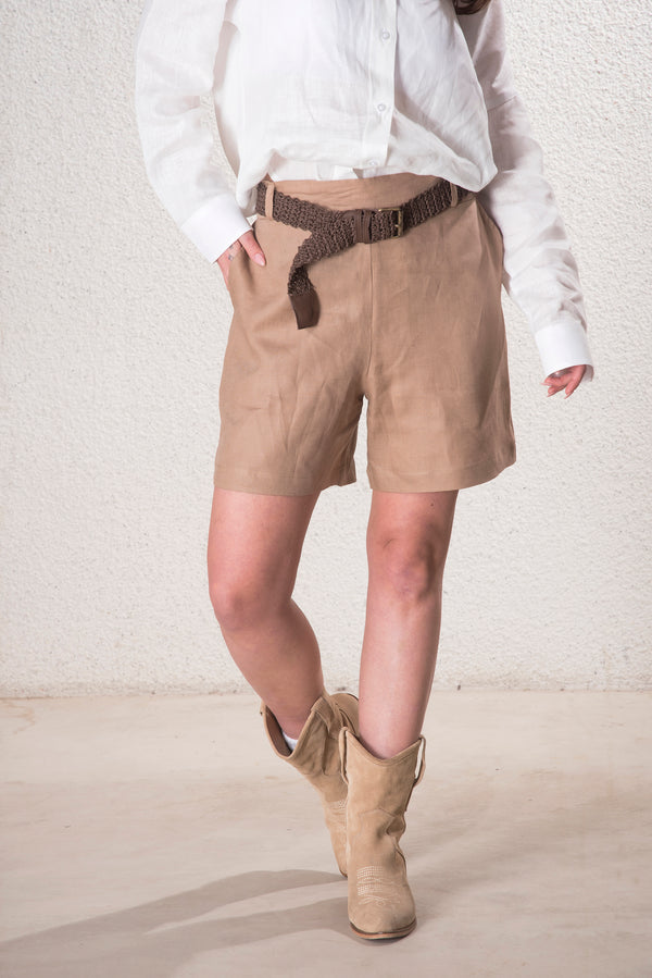 Kadın %100 Keten Kahverengi Şort