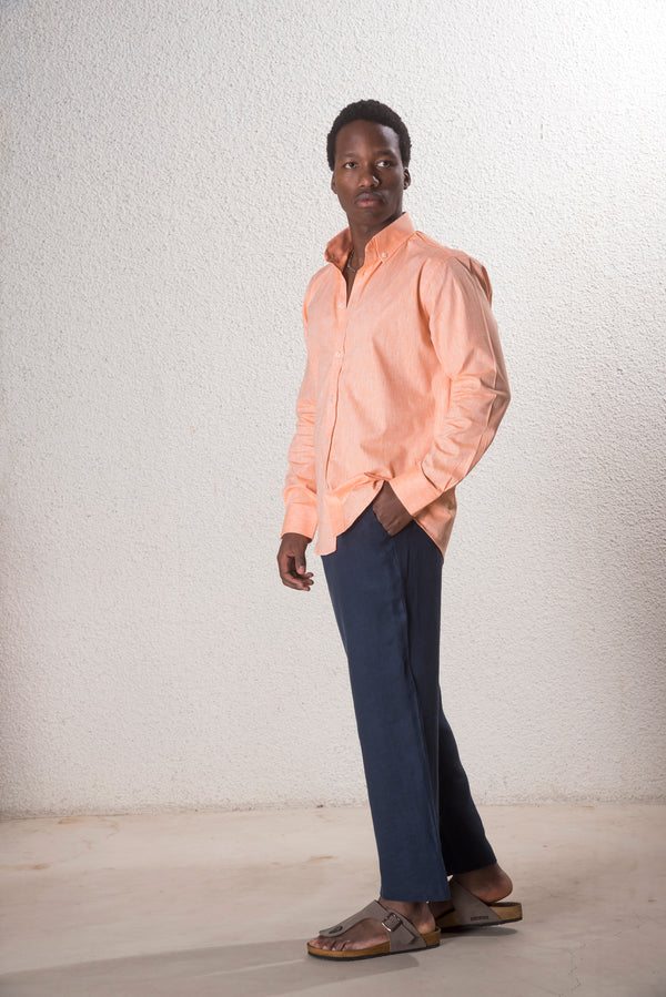 Erkek Pamuk-Keten Turuncu Gömlek