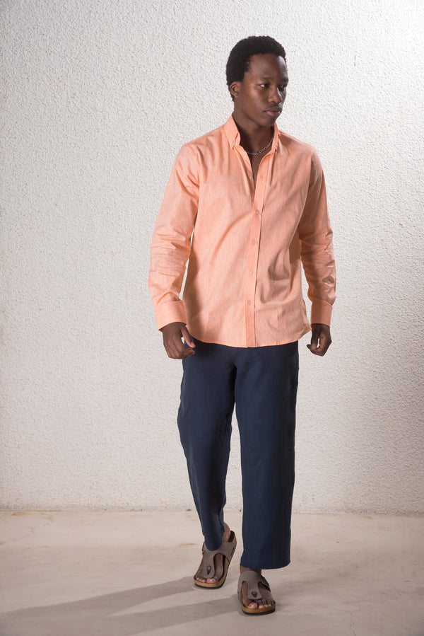 Erkek Pamuk-Keten Turuncu Gömlek