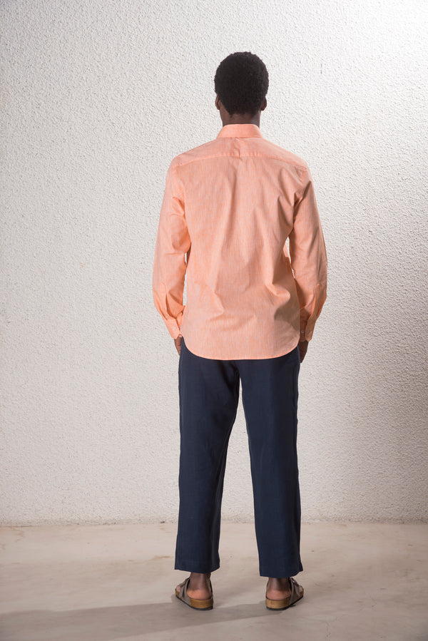 Erkek Pamuk-Keten Turuncu Gömlek