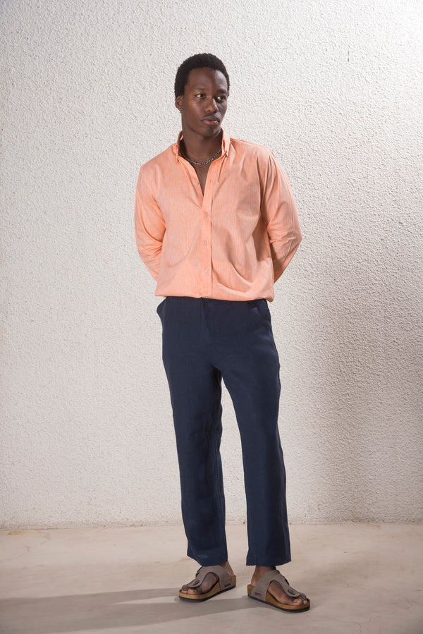 Erkek Pamuk-Keten Turuncu Gömlek