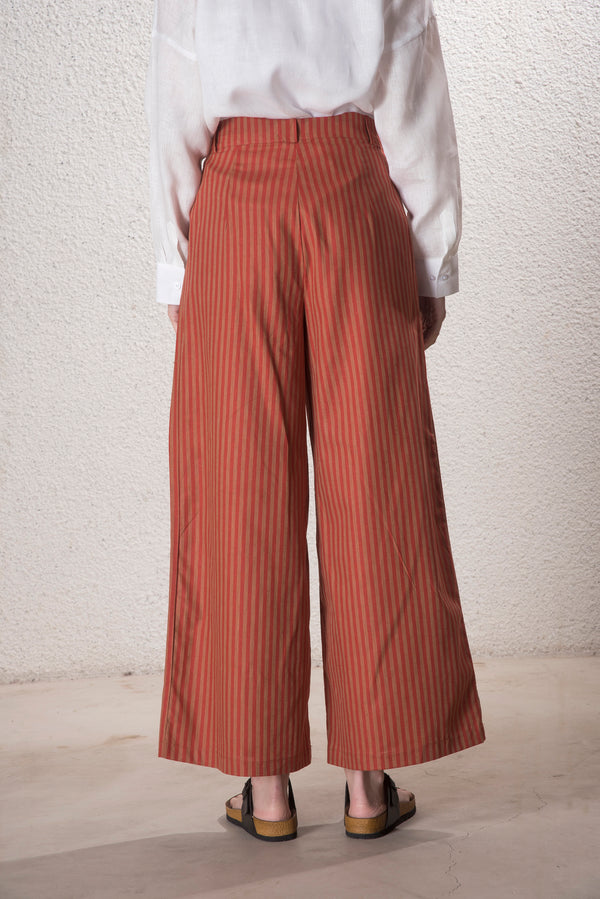 Kadın Pileli Kiremit Pamuk-Keten Pantolon