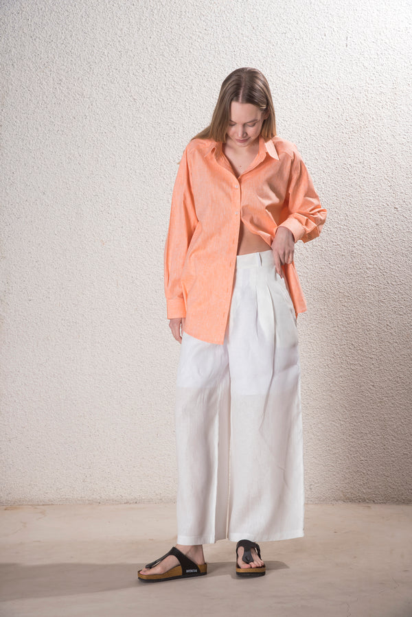 Kadın Pamuk-Keten Turuncu Standart Beden Gömlek