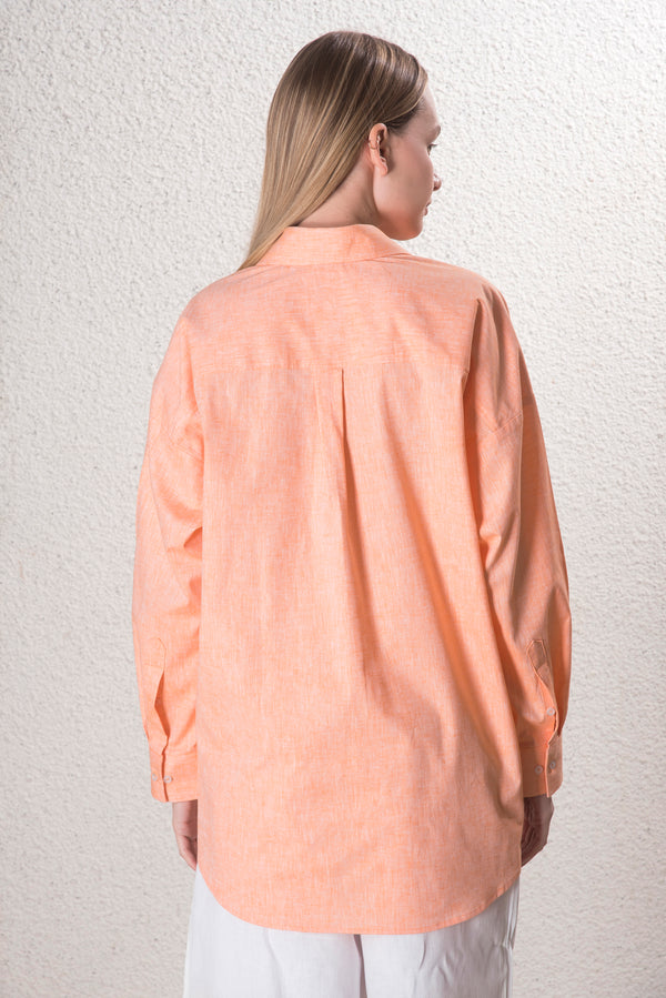 Kadın Pamuk-Keten Turuncu Standart Beden Gömlek