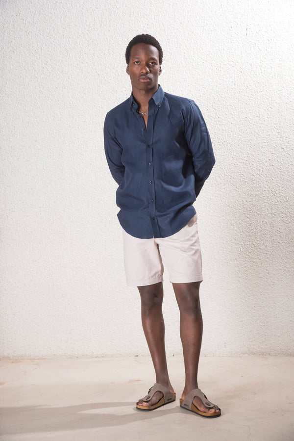 Erkek %100 Keten Lacivert Gömlek