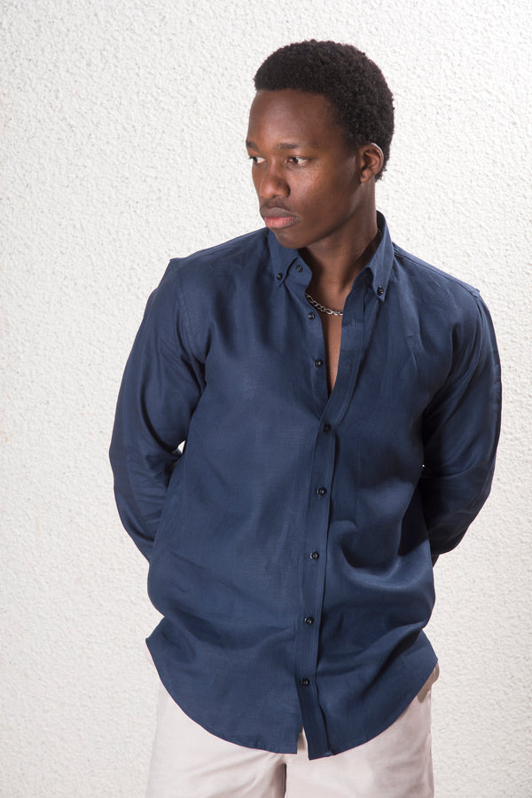 Erkek %100 Keten Lacivert Gömlek