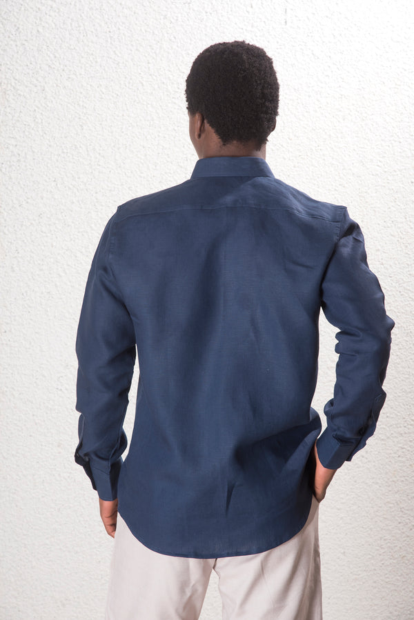 Erkek %100 Keten Lacivert Gömlek