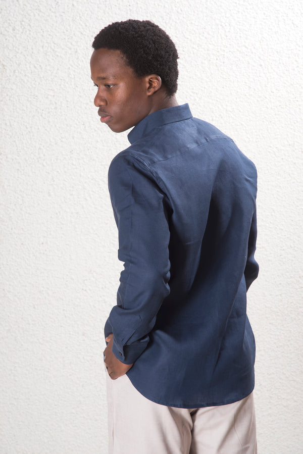 Erkek %100 Keten Lacivert Gömlek