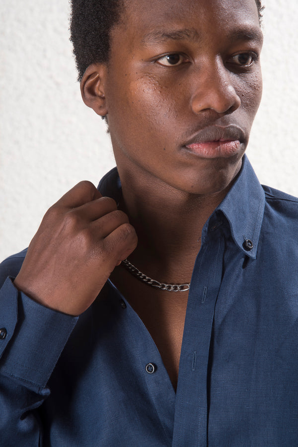 Erkek %100 Keten Lacivert Gömlek