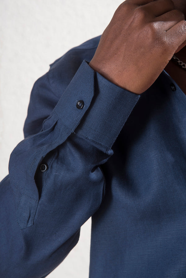 Erkek %100 Keten Lacivert Gömlek