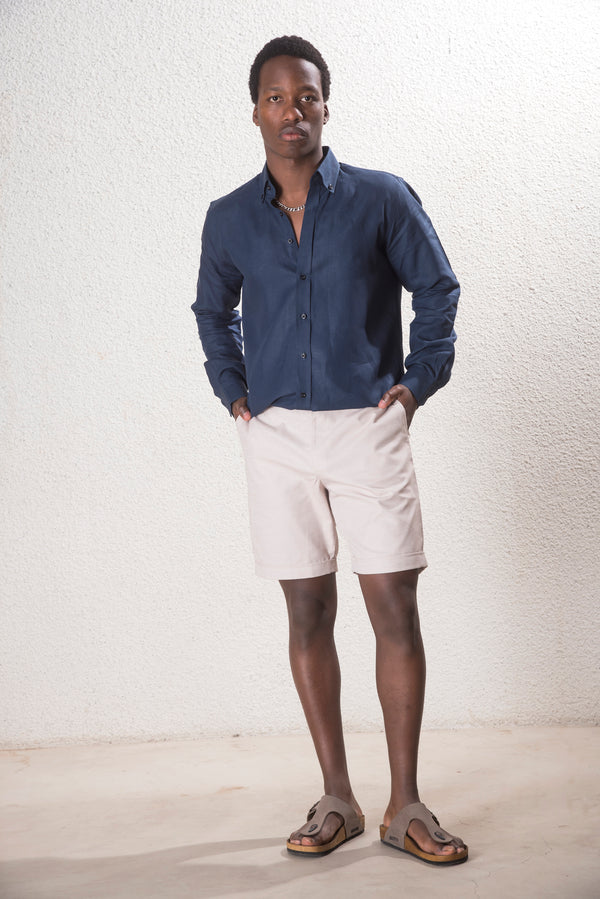 Erkek %100 Keten Lacivert Gömlek