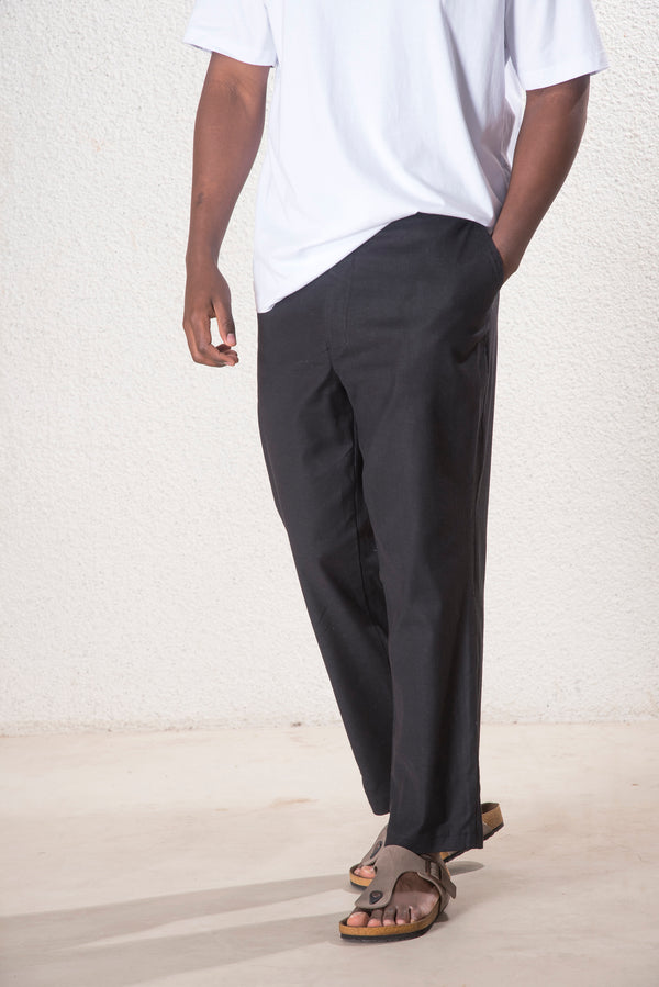 Erkek Keten Siyah Pantolon