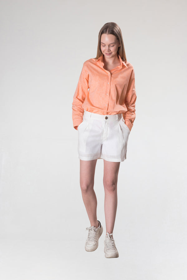 Kadın Turuncu Pamuk-Keten Gömlek