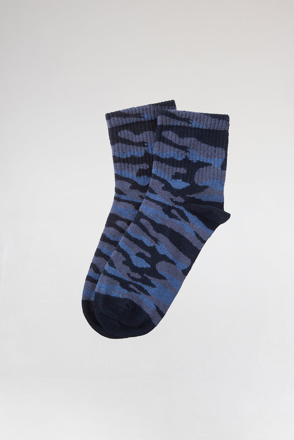 3'lü Lacivert Kamuflaj Desen Erkek Pamuk Çorap